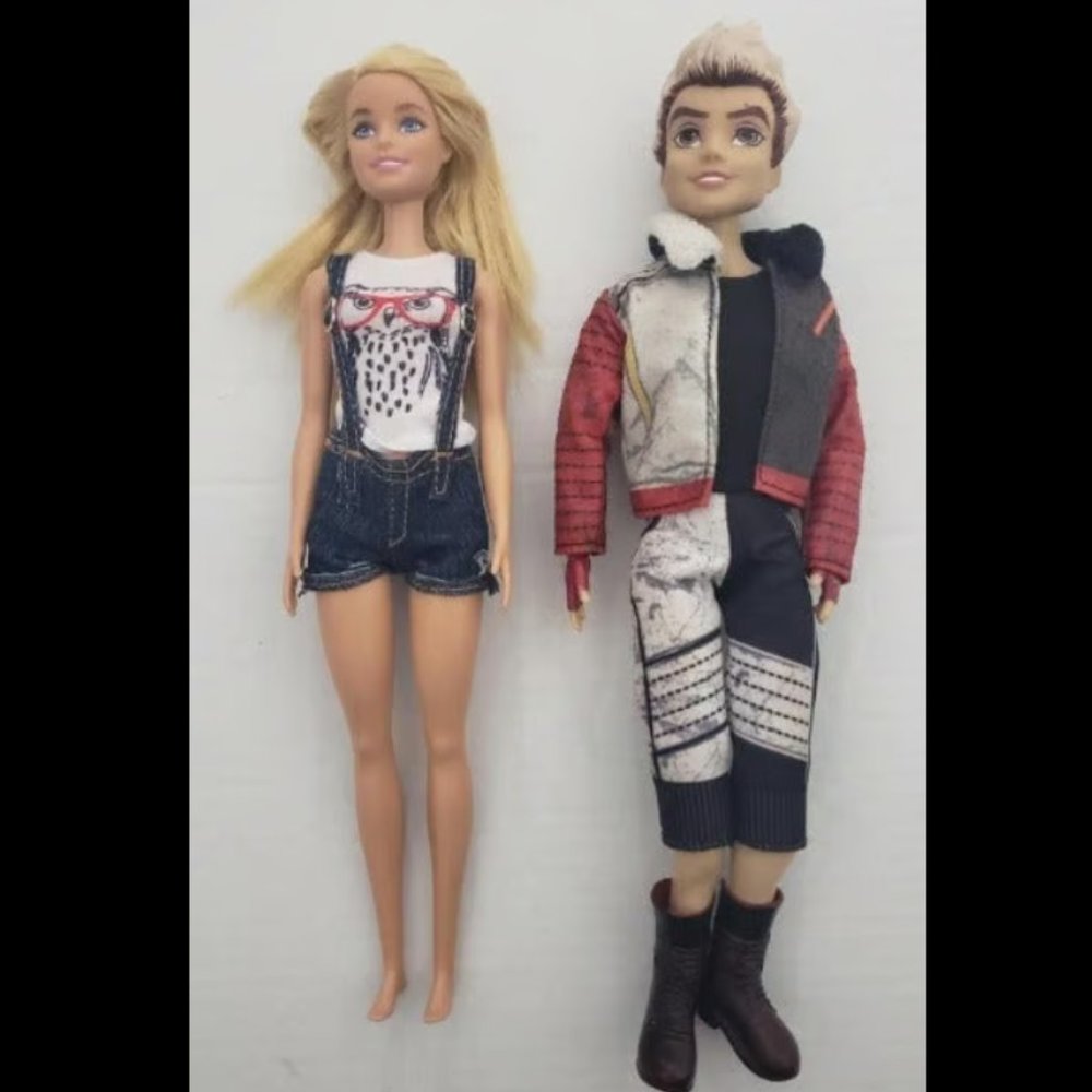Descendants Carlos De Vil Son Of Cruella Boy Doll Disney + 1 Barbie Doll.